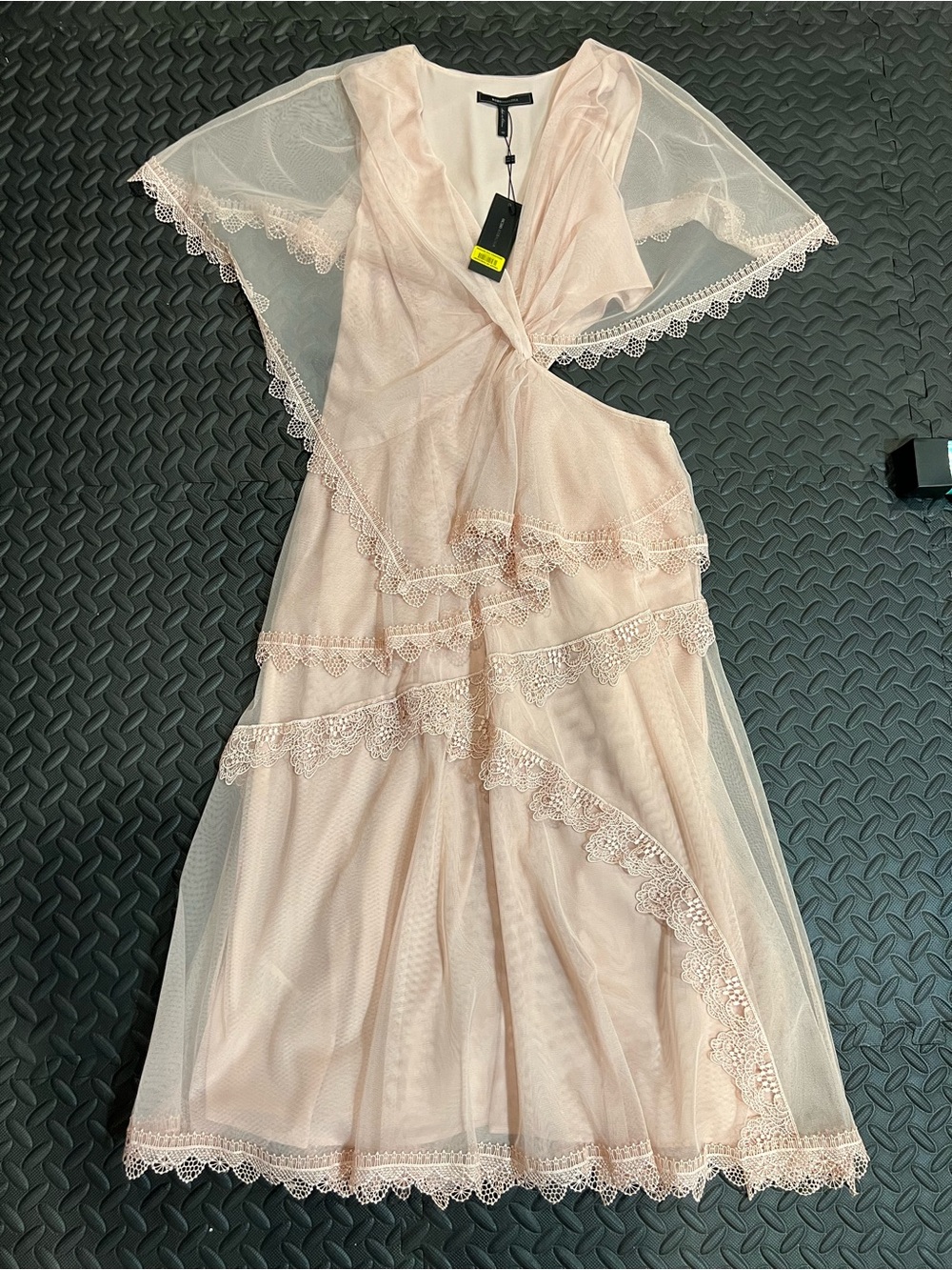 BCBGMaxAzria Blush Pink Lace-Trim Midi Dress